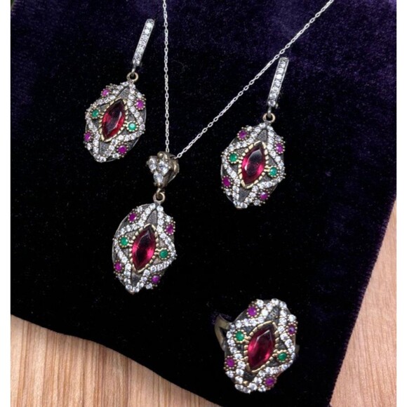 Handmade Jewelry - 925 Sterling Silver Turkish Vintage Jewelry Set  for Women,NEW,Antique,Handmade